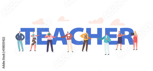 Teachers Poster Concept, Tutors with Tools and Textbooks Teach Biology, Geography, Geometry, Chemistry and Language