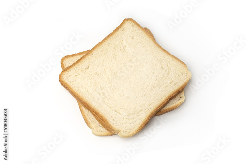 Slices toast bread isolated for breakfast on white background. Top view