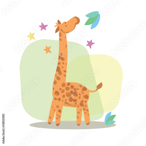 The giraffe in cartoon style isolated on white background. Vector graphics.