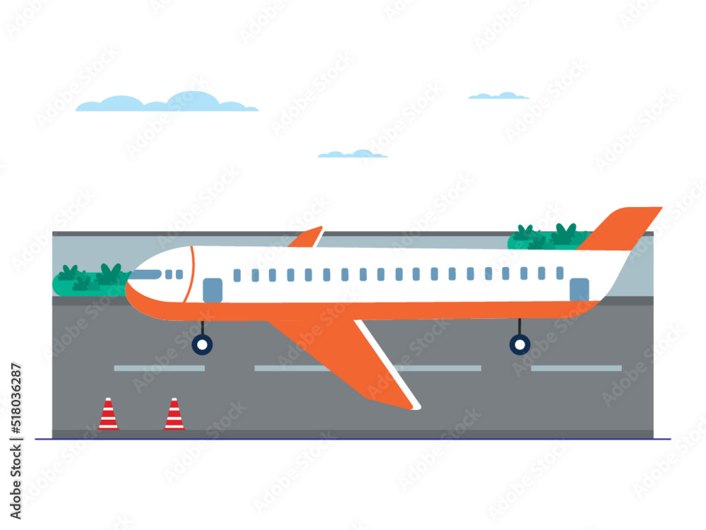 Airplane landing in airport. Passengers landing safety. Ai vector illustration	