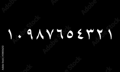 Arabic numbers from one to ten in black background with white letter