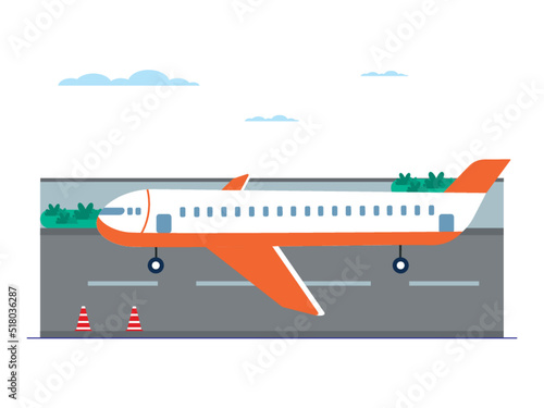 Airplane landing in airport. Passengers landing safety. Ai vector illustration 
