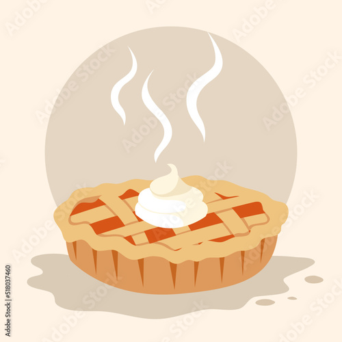 Pie set Vector Illustration. Thanksgiving and Holiday Pumpkin Pie. Happy Thanksgiving Day traditional pumpkin pie with whipped cream on the top. Autumn november. Isolated on background
