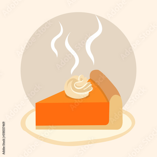 Pie set Vector Illustration. Thanksgiving and Holiday Pumpkin Pie. Happy Thanksgiving Day traditional pumpkin pie with whipped cream on the top. Autumn november. Isolated on background