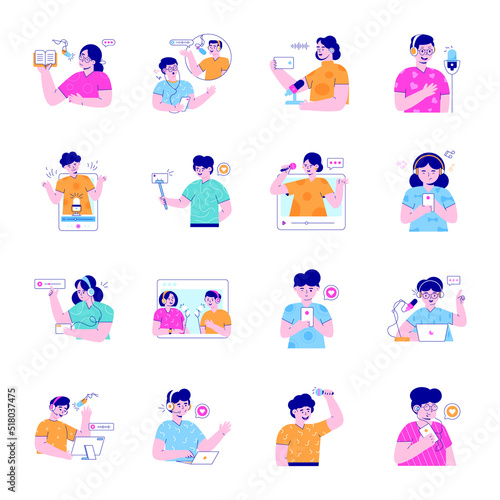 Pack of Podcast Show Flat Illustrations

