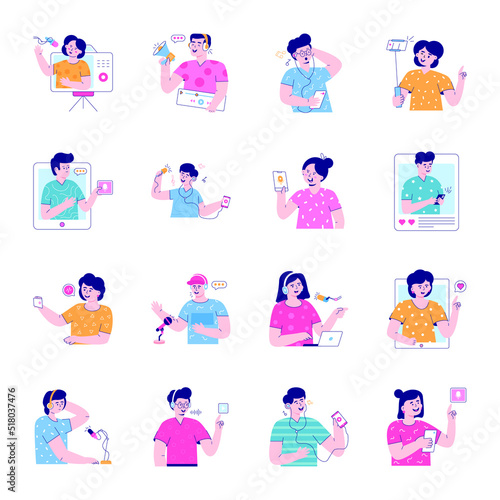 Set of Radio Podcast Flat Illustrations
