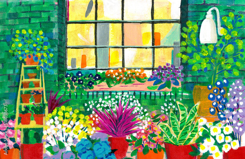 窓のある庭の風景