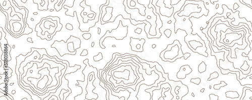 Topography white map seamless pattern with dotted and solid lines. Abstract topographic curves. Repeat geometric background. Outline topology land or underwater relief texture. Vector illustration.