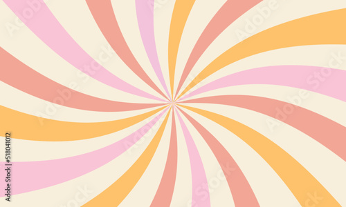 Abstract background of rainbow stripes in the style of 60s 70s. The rays of the sun. Vintage groovy retro background in pastel colors. Hippie aesthetics. © Anna Bova