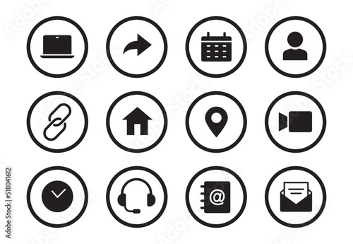 Phone, email contact icon. Mail, telephone adress, message symbol for website button. Black solid pictogram design style icon set. Vector illustration.