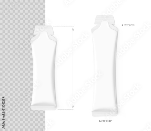 Sachet mockup set. Two size. Vector illustration isolated on white background. Easy to use for food, medical, cosmetic and etc. EPS10.	
