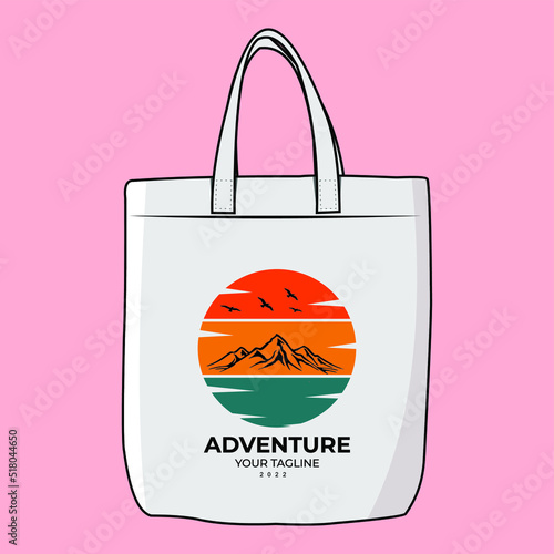 The Modern Look of White Fabric Canvas Totebag or Goodie Bag Isolated on pink Colour Background
