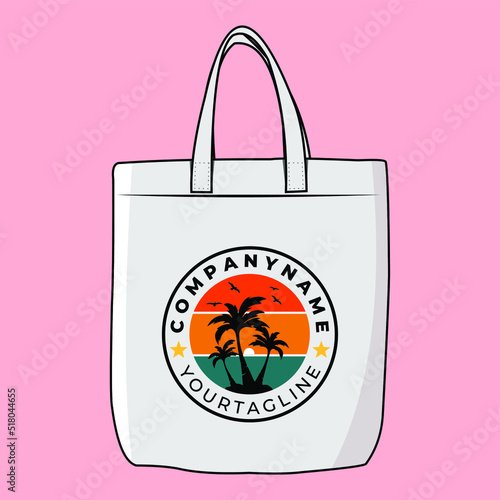 The Modern Look of White Fabric Canvas Totebag or Goodie Bag Isolated on pink Colour Background