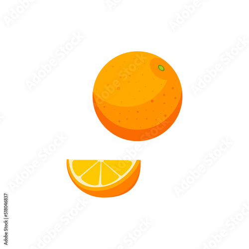 Orange fruit and a slice of orange. Vector illustration