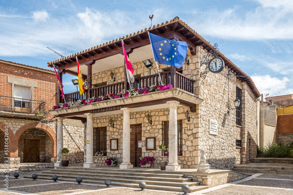 View at the Town hall of Torija in Castile La Mancha province, Spain
