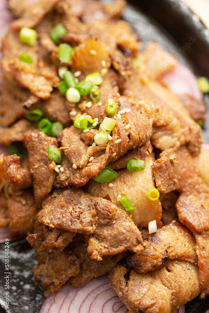 bulgogi, sliced and seasoned, barbequed beef bulgogi, sliced and seasoned, barbequed beef