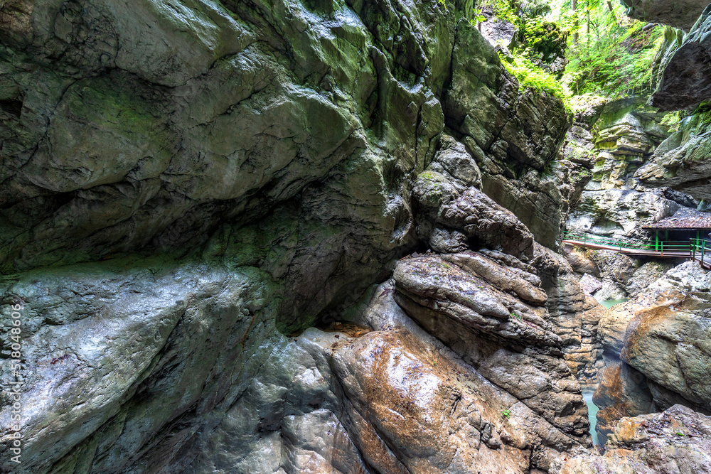 Big rocks at a narrow gorge at Breitachklamm, Germany