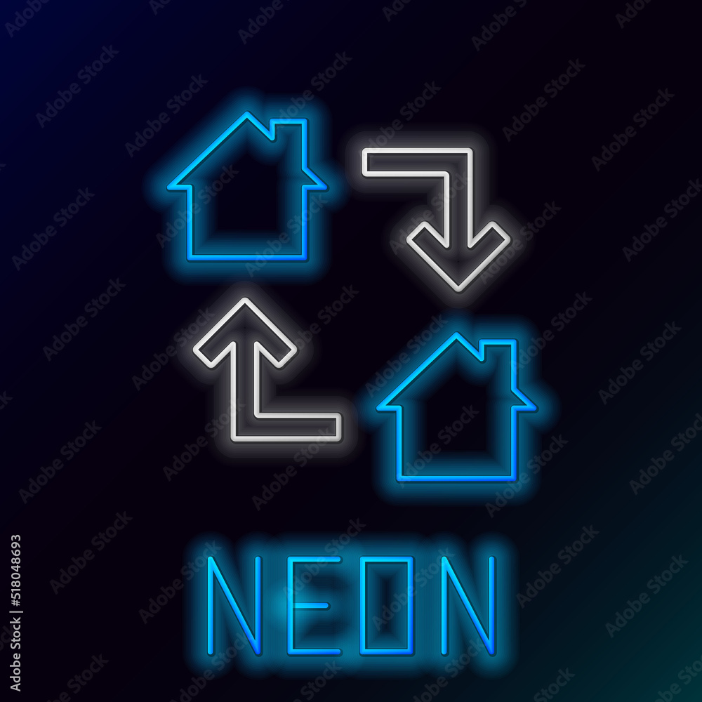 Glowing neon line Online working icon isolated on black background. Freelancer man working on laptop at his house. Remote work. Distant job concept. Colorful outline concept. Vector Glowing neon line Online working icon isolated on black background. Freelancer man working on laptop at his house. Remote work. Distant job concept. Colorful outline concept. Vector