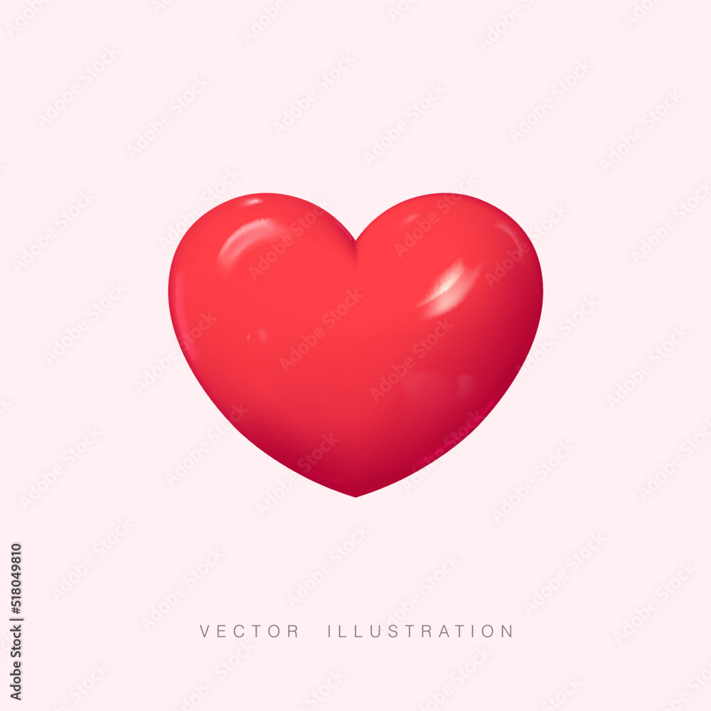 Plastic Red Heart Render. Realistic 3d design icon heart symbol love. Vector illustration Plastic Red Heart Render. Realistic 3d design icon heart symbol love. Vector illustration