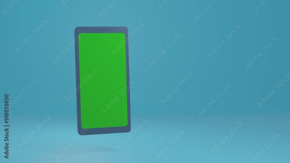 Smartphone animation, 3D rendering. Smartphone with green screen falls out on top of screen, next to empty space for insertion. Smartphone animation, 3D rendering. Smartphone with green screen falls out on top of screen, next to empty space for insertion.