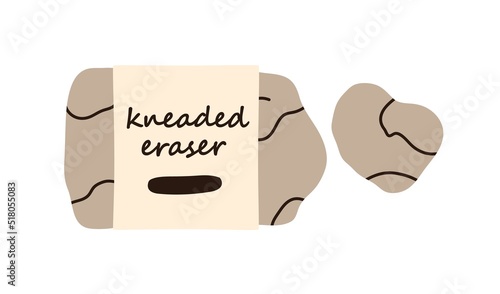 Kneaded eraser for erasing, drawing, blurring. Soft flexible rubber. Artists gum. Art supply, tool. Flat graphic vector illustration isolated on white background