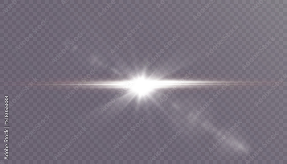Bright white star light effect. flash png. Light effect for vector illustration. Bright sun with glare.