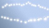 Christmas lights. Colorful glowing garlands. Vector Bright, Yellow, Flickering Light Bulbs on Wires.