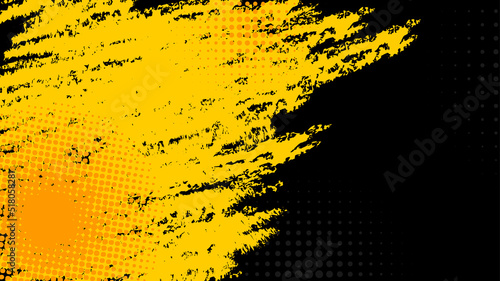 Black and yellow abstract grunge texture background with halftone style 