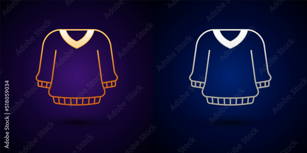 Gold and silver Sweater icon isolated on black background. Pullover icon. Sweatshirt sign. Vector Gold and silver Sweater icon isolated on black background. Pullover icon. Sweatshirt sign. Vector
