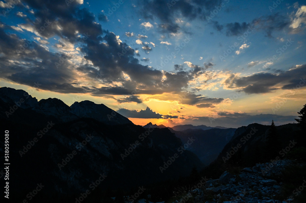 Obraz premium Mountain peaks during sunset. Silhouettes of mountain peaks. Maglić and Zelengora, Bosnia and Herzegovina.