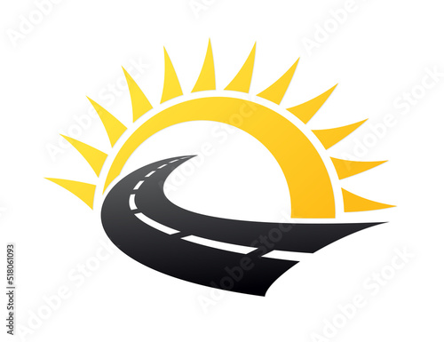 A stylized symbol of road with sun.