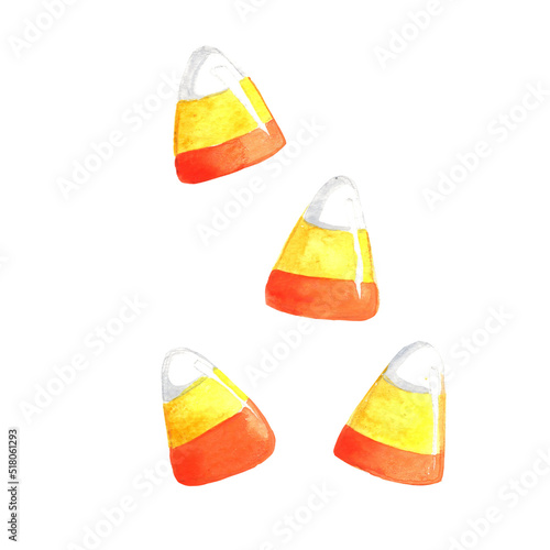 Halloween candy corn watercolor illustration for decoration on Halloween party festival. photo