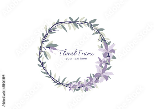 foliage floral crown frame with blooming flowers vector