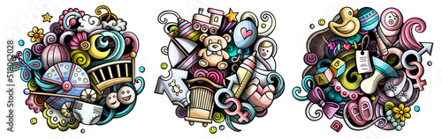 Baby cartoon vector doodle designs set
