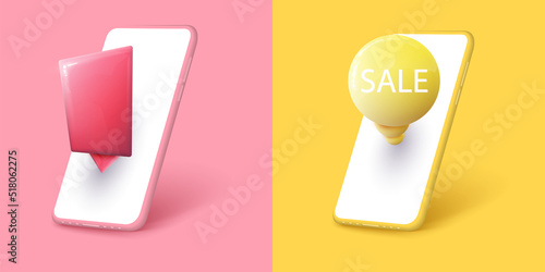 Sale inscription on the background of a mobile phone. Smartphone frameless blank screen. Chatting box, message box. A place to advertise or post. Vector illustration
