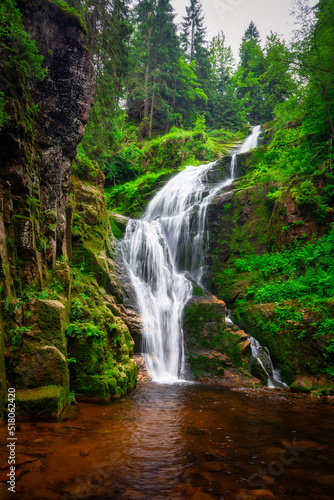 A beautiful Kamienczyka waterfall in the Karkonosze Mountains, Poland