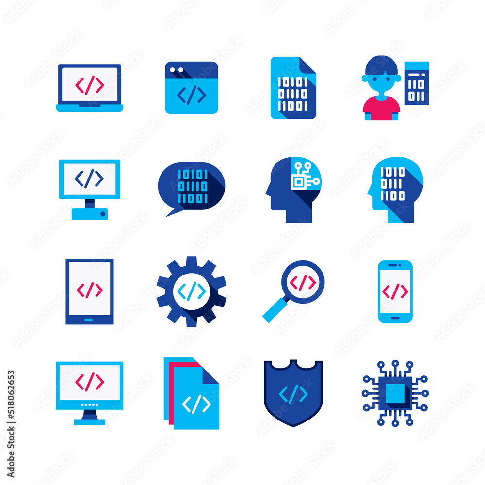 Bundle of kid learn coding flat icons collection. simple design vector. Bundle of kid learn coding flat icons collection. simple design vector.