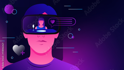 Online Dating in Metaverse. Love in Virtual Reality Illustration. Vector illustration
