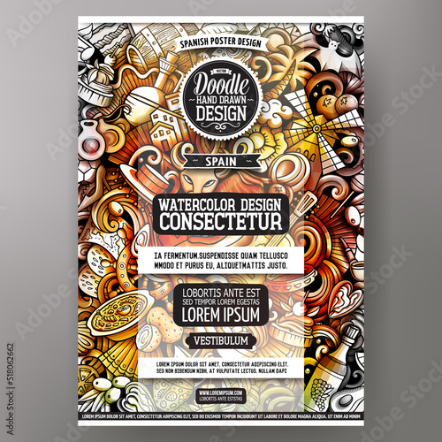 Cartoon vector doodles Spain poster template.