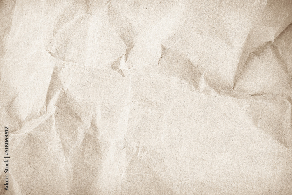 Naklejka premium Brown recycled kraft paper crumpled vintage texture background for letter. Abstract parchment old retro page grunge blank.