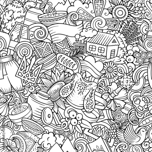 Cartoon doodles Ukraine seamless pattern