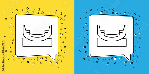 Set line Boat swing icon isolated on yellow and blue background. Childrens entertainment playground. Attraction riding ship, swinging boat. Amusement park. Vector
