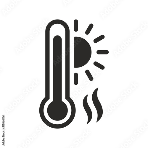 Heatwave icon, climate change, global warming. Thermometer. Heat wave. Vector icon isolated on white background. 