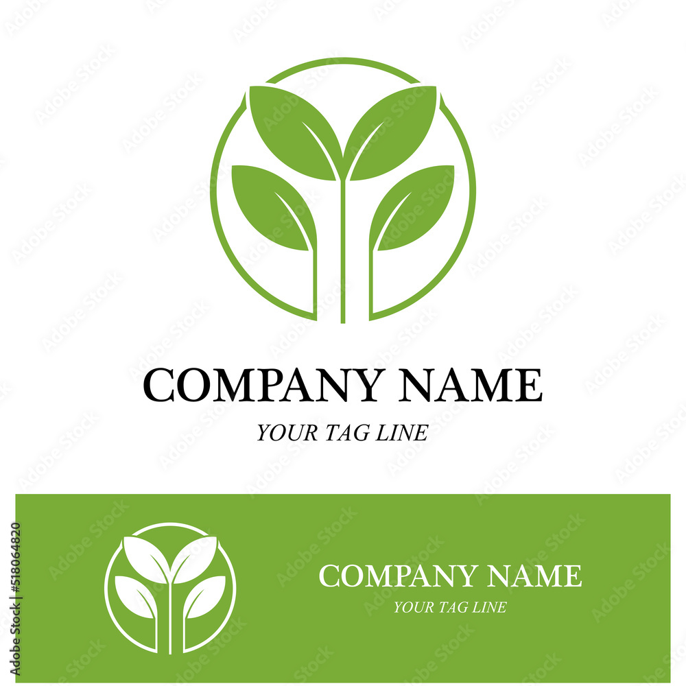 leaf logo and vector template line art style