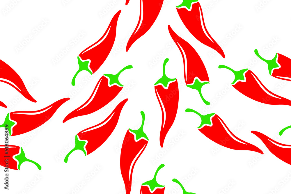 Hot spicy red chili pepper seamless pattern. Organic spices for mexican or asian dishes. Chilli paper red green spicy hot taste and flavor symbol. Food organic seamless pattern design. Hot spicy red chili pepper seamless pattern. Organic spices for mexican or asian dishes. Chilli paper red green spicy hot taste and flavor symbol. Food organic seamless pattern design.