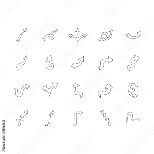 Hand drawn doodle arrows set with variant shape.