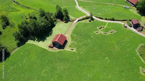 Aerial view of farm and fields photo