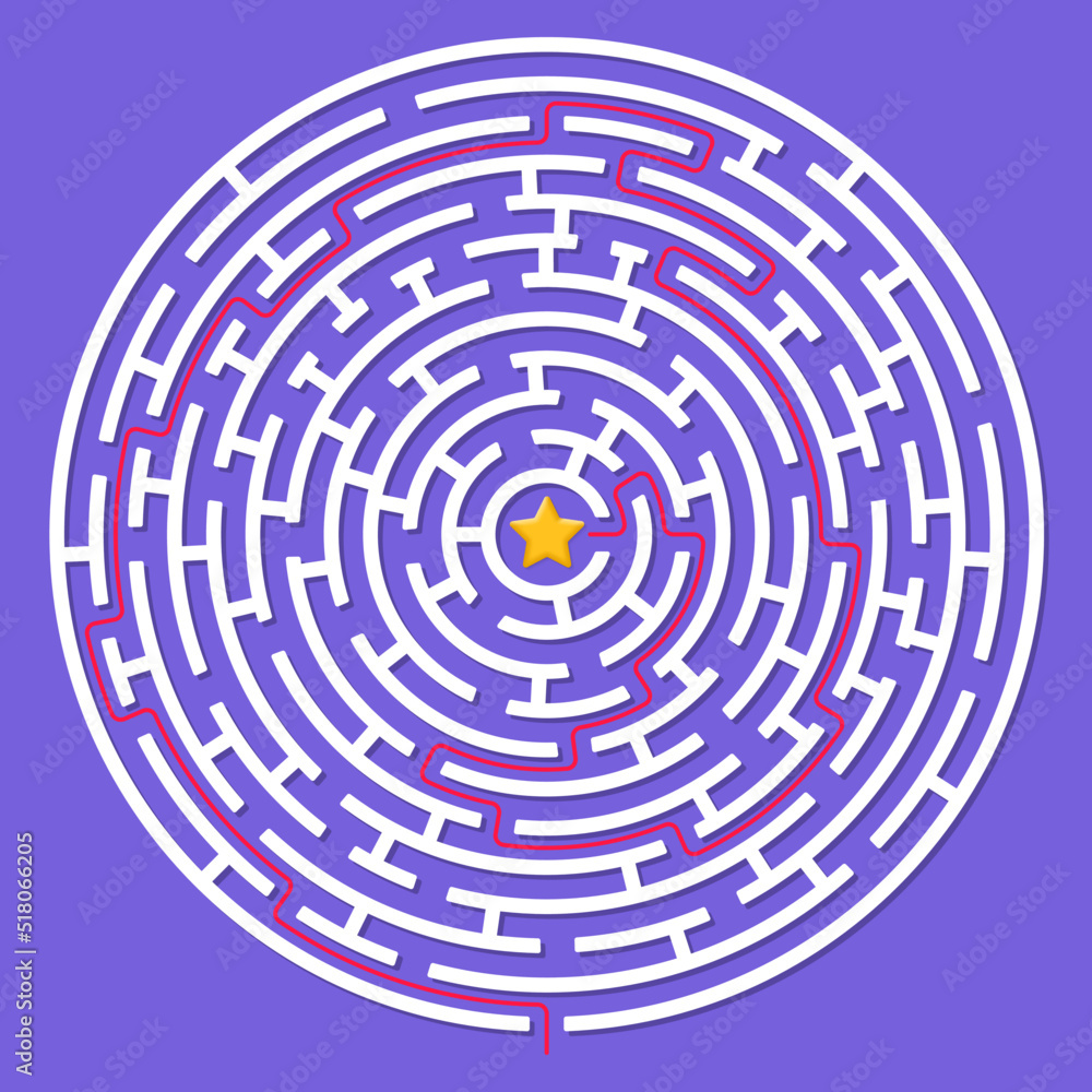 Maze. Circle labyrinth or puzzle game. Find the right way or solution. Vector illustration. Maze. Circle labyrinth or puzzle game. Find the right way or solution. Vector illustration.