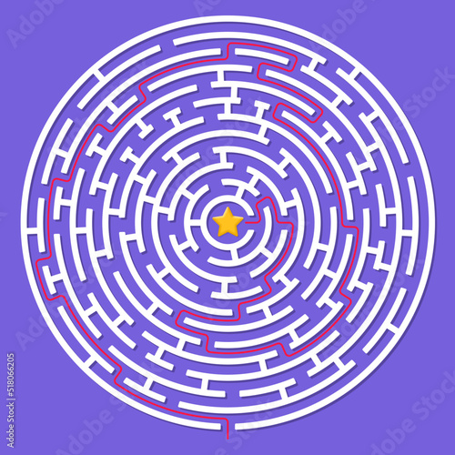 Maze. Circle labyrinth or puzzle game. Find the right way or solution. Vector illustration.