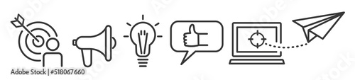 Collection of marketing and advertising Thin Line Icons. Pictogram Set Vector Illustration on white Background - 01